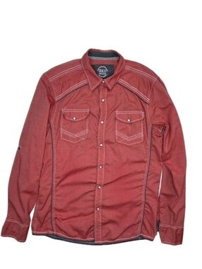 BKE Mens Western Pearl Snap Shirt Size M Athletic Fit Red/Gray Pockets